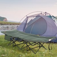 Outsunny Foldable Sun Lounger, Padded Patio Camping Bed with Carry Bag, Magazine Bag and Cup Holder for Outdoor, Garden, Porch
