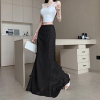 High Waist Fish Tail Skirt Women's New Style mid Length Lace Splicing Slim Fit Butt Lifting Casual Pure Color Half Body Long ...