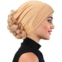 Solid Color Flower Decorated Women Muslim Hijab Caps Wrap Head Turban Bonnet Fashion Headdress Islamic Clothing Accessories