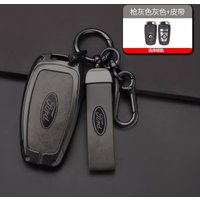 Alloy Leather Car Key Fob Case Cover for Ford Explorer F-150 Fusion Mustang Escape Edge Bronco Ranger Expedition 2018-2024