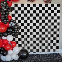 Racing Car Birthday Party Decor Black White Checkered Foil Curtain Backdrop Metallic Tinsel Fringe Curtains Photo Booth Props