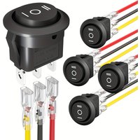 5pcs 12V Round Rocker Switch - 3-Position SPDT ON/Off/ON, Waterproof, 6A/250V AC 10A/125V DC, Circle Design with Wires - Perfect