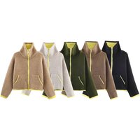 2025 Winter New Product Women's Lazy Style Loose Contrasting Color Decorative Layer Knitted Pilot Jacket Coat