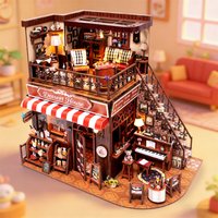Niedliches Kuchenladen 3D Holzpuzzle Buchnischen-Set DIY Handgefertigtes Bücherregal Puppenhaus-Modell Buchstütze Deko für Zuhause