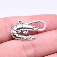 WYSIWYG 10pcs 28x15mm Shrimp Charms Antique Silver Color Pendant Charms For Jewelry Making Jewelry Accessories