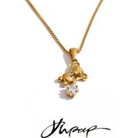 Yhpup Stainless Steel Bear Bling Star CZ Zirconia Drop Charm Necklace for Women 2026 Arrivals Stylish Cute Waterproof Jewelry