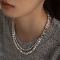 japan pearl 925s 8-shaped double row buckle AAA++ 8-9mm 10-11mm Round Akoya White Natural Pearl Necklace with 18inch
