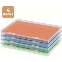 Set of 4 Transparent A4 Storage Boxes with Lids – Dustproof, Polished, and Reinforced Edges – Durable Desktop Organizers for Off