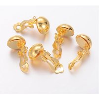 10pcs Golden Brass Clip-on Earring Findings For Non-Pierced Ears Jewelry 19x12x11mm Hole: 3mm