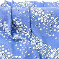 Cotton Linen Blend Fabric Navy Blue Mini Floral Twill Shirt Dress Cheongsam Summer Resort Boho Ethereal DIY designer Material