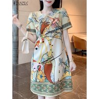 2024 ZANZEA Vintage Women Floral Printed Short Sleeve Dress Summer Fashion O Neck Casual Knee-length Sundress Robe Femme Vestido