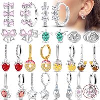 New Original 925 Sterling Silver Sweetheart Bow Earrings Round Donut Zircon Crab Ocean for Women Girls Fine Jewelry