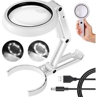 11x 5x Magnifying Glass With Light And Stand Foldable Handheld Desk Magnifier Dimmable For Close Work Macular Seniors Reading