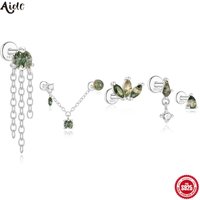 Aide 925 Sterling Silver NEW Arrival Natural Green Agate Stud Earring Hypoallergenic Silver Color DIY Studs Female Body Jewelry