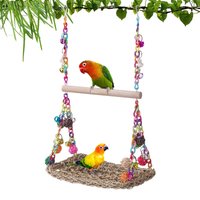 Woven Bird Hammock Woven Grass Bird Hammock Toy Parrot Platform Climbing Perch Stand Chew Toy Love Birds Cockatiels Swing Chain