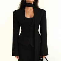 Blouse Jacket Suit Women's Spring/Autumn Solid Colour V-Neck Scarf Long Sleeve Fashionable Distinctive Casual Versatile Premium