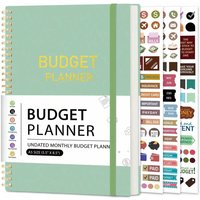 A5 Undated Monthly Budget Planner with Stickers, Spiral Finance Organizer Expense Tracker Notebook for Bills Savings Goals