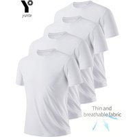 Round Neck T-Shirt 4-Pack White Ultra-Light Men's Quick-Drying Breathable Sweat-Absorbent Shirt Suitable for Fitness Gym and Running