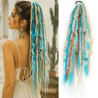 Boho Decorative Braided Ponytail Synthetic Hair Extension Box Braids With Rave Hippie Hairpieces For Women Daily Party Cosplay