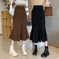 Lucyever Fashion High Waist Midi Skirts for Women 2025 Spring Slim Fit Hip Mermaid Skirt Woman Korean Ruffles Brown Skirts 2XL