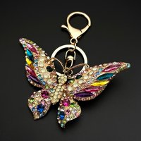 Colorful Rhinestone Butterfly Key Chain Pendant Gold Color Metal Animal Insect Keyring for Women Girl Jewelry Gift llaveros