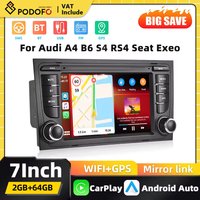 Podofo 7-calowe radio samochodowe z Androidem i CarPlay do Audi A4 B6 S4 B5 Seat, Android Auto, nawigacja GPS, Mirror Link, FM RDS