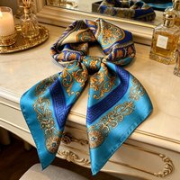 Women 70x70cm Printed Silk Pashmina Scarf Square Shawl Luxury Headband Neck Scarf Bandana Hair Accessories