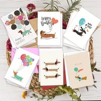 12pcs Birthday Cards Designed with A Happy Party Theme Featuring Dachshund Puppies Celebrating Birthdays Festival Greeting Cards