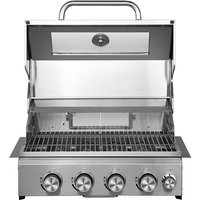 best price stainless steel embedded outdoor BBQ stove, villa smoked barbecue grill, four head stove, covered with glass windows