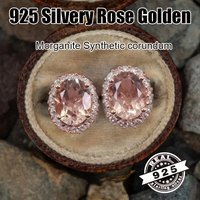 100% 925 Silver Morganite Color Oval Rose Gold Plated Earrings Elegant Women Wedding Party Birthday Gift korean earrings