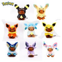 Eevee Cos Hooded Plush Doll Umbreon Leafeon Vaporeon Sylveon Pikachu Stuffed Toys Soft Peluche Gifts Anime Collection Home Decor