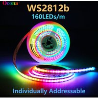 WS2812B IP65 DC5V SPI RGB-IC Strip Light 160LEDs Individually Addressable Smart Pixels Tape Light Black White Waterproof