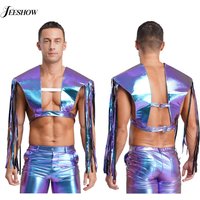 Adult Mens Shiny Metallic Armor Shrug Top Halloween Costume Accessories Adjustable Fringed Shoulder Armor for Theme Party
