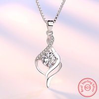 Real 925 Sterling Silver Quality Jewelry Fashion Hollow Leaf Crystal Zircon Pendant Necklace For Women FQL23270WH