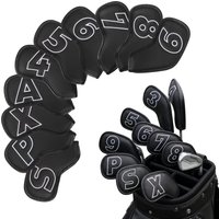 PU Golf Iron Head Covers Set, Strong Self-Closing Design Waterproof Club Protectors with Large Numbers