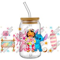Popular Cartoon Moive Lovely Lilo Stitch 16oz UV DTF 3D Transfer Sticker Decals For Glass Can Cup Craft DIY Creative