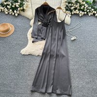 Sexy vintage Elegant satin loose Women Party korean fashion fairycore dresses Two piece set