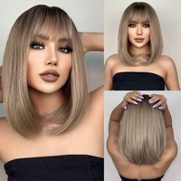 Perruque Bob Synthétique Courte Droite avec Frange pour Femme, Cheveux Naturels Brun localité, Fibre de Degré de Chaleur, 03/Cosplay