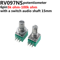 5pcs RV097NS 6pin RK097NS RV097 5K 10K 20K 50K 100K 500K with a switch audio shaft 15mm amplifier sealing potentiometer