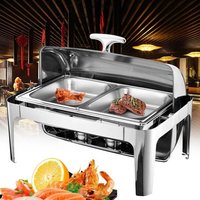 Chafing Dish 9L Stainless Steel Food Warmer with Food Pan Roll Top Chafer Catering Tray with Fuel Holders for Buffet Catering
