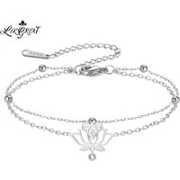 Likgreat Lotus Pendant Bracelet Shiny Rhinestone Inlaid Double Hole Charm Bracelet Stainless Steel Wrist Fashion Jewelry Gift