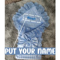 Personalized Name Bowknot Gift Swaddle Baby Blankets Unisex Baby Blanket Wrap for Newborn Skin Friendly Wearable Swaddle Sleep