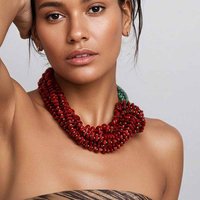 Statement Boho Red Contrasting Beads Necklace Handmade for Woman Girl Wedding Party Jewelry