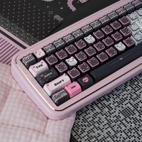 130 Key Black Pink Kitten Theme Keys Cute Keycaps PBT MOA Profile Keycap for ANSI Mechanical Keyboard Made68 Mad68 Wooting 60