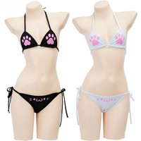 Japanese Anime Kawaii Girl Cute Cat Paw Bikini Swimsuit Women Claw Pattern Three Point Underwear Bra Panties Set Costume Cosplay