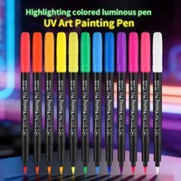 12Pcs/set UV Glow Paint Markers Fluorescent Blacklight Reactive Pens Washable Neon Art for Raves, Parties, Halloween Graffiti