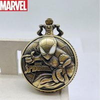 Marvel Spiderman Anime Peripheral Hollow Pocket Watch Luminous Comic Personalized Creative Vintage Quartz Pendant Watch Gift