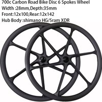 700C Light Width 28mm Carbon Disc Road Bike 6 Spokes Wheel Gravel Cyclocross Bike Wheelset Center Lock Front 12x100 Rear 12x142