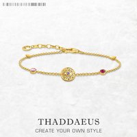 Yellow-Gold Plated Bracelet Sun Coin Brand New Link Chain 925 Sterling Silver Vintage Jewelry Summer Gift For Women