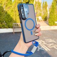 Fold Lens Stand Holder Matte Magnetic Wireless Charge Case For Samsung S26 Ultra S25 S24 S23 Plus S22 Wrist Strap Lanyard Cover